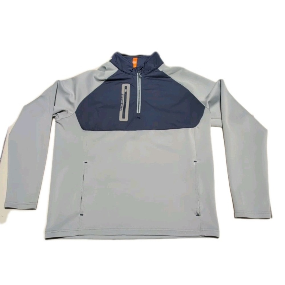 Peter Millar Hyperlight Weld Hybrid Pullover Mens L Grey Navy Half Zip Golf